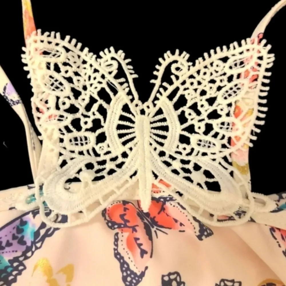 Limited Too Swimsuit 1-Piece Crocheted‎ Butterfly Print Ruffle Girls sz X…